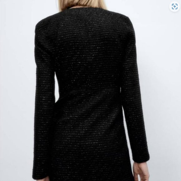 Zara Blogger's Favorite Black Textured Weave with Ruffle Little Black Dr… - Picture 4 of 12